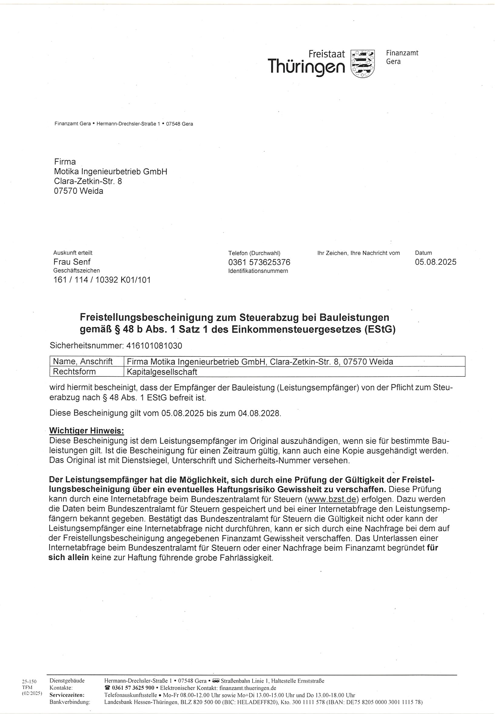 Freistellungsbescheinigung Finanzamt